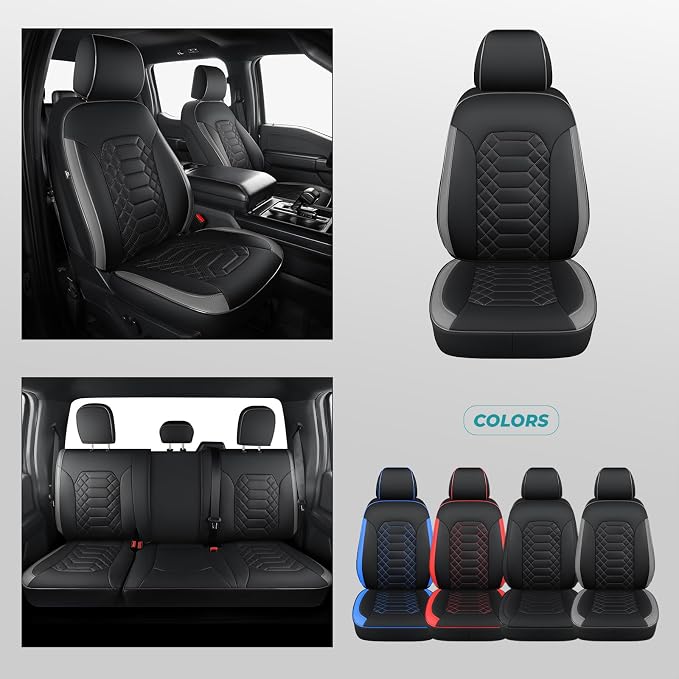 Seat Covers for Ford F150 2015-2026 SuperCrew & Ford F250 F350 F450 Super Duty 2017-2026 Crew Cab, Faux Leather Waterproof Pickup Truck Seat Covers (5 Seats) Interior Accessories