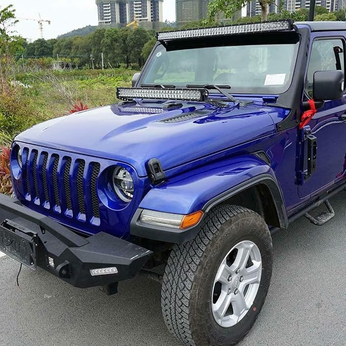 32 Inch Hood LED Light Bar Mount for Jeep Wrangler JL JT 2018-2023 | Heavy Duty No-Drill 32" Hood Light Bar Bracket, Anti-Rattle Steel, 1 Pair for Jeep Wrangler JLU Gladiator JT