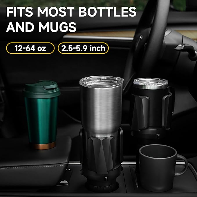 DYLEN 2Pack Cup Holder Expander with Expandable Arms, Fits 2.5-5.9" Bottles | Cup Holder Adapter Fits Owala/YETI/Hydro Flask/Stanley 12–64 oz; Most Large Bottles; Compatible with Round Cup Holders
