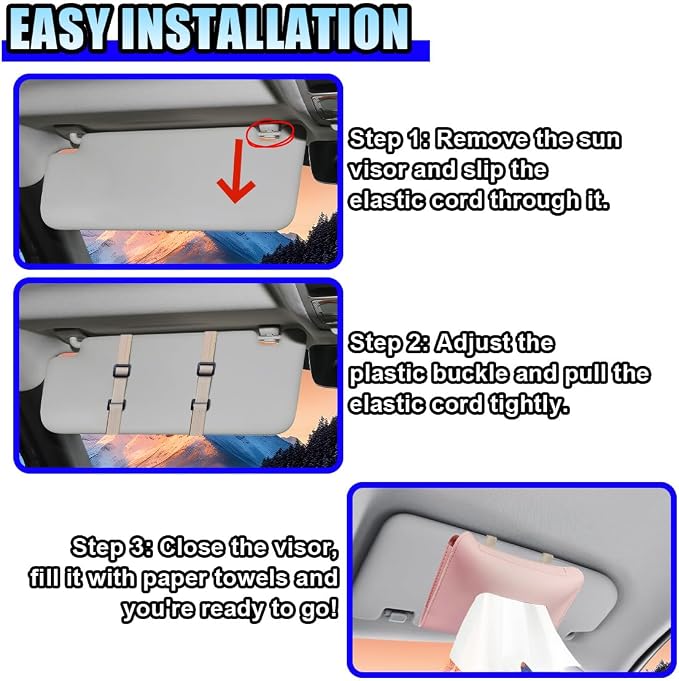 Car Visor Tissue Holder - Leather Tissue Box Holders Car Mask Dispenser - Hanging Car Napkin Holder Auto Tissues Dispenser - Rectangular Mask Holders Sun Visor Accessory for Vehicles (Pink)