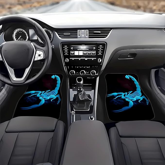 Universal Fit Car Floor Mats Set of 4Pcs, Blue Scorpion Pattern All-Weather Front Rear Car Carpet Mats, Non-Slip Car Floor Mat Car Accessories for Automotive Trucks SUV Sedans Vans