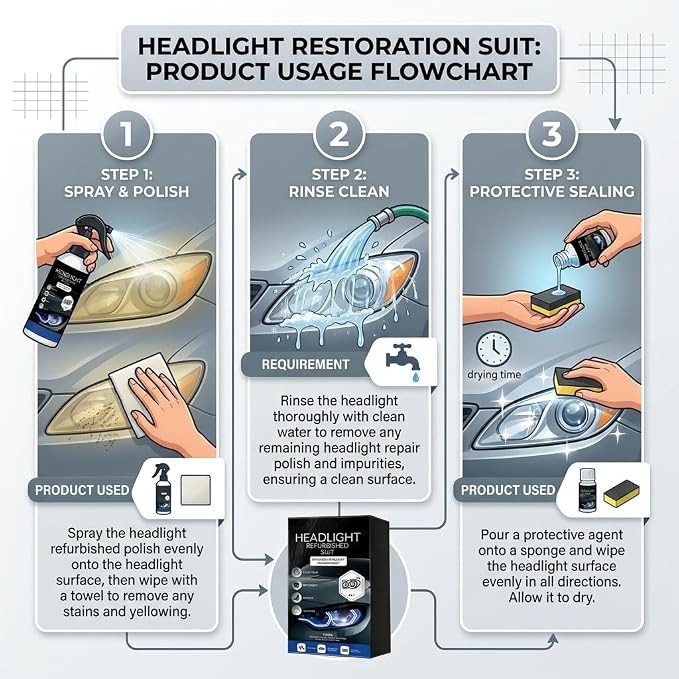 Professional Headlight Restoration Kit for Cars, Fast Oxidation & Yellowing Remover for Clearer Headlights and Improved Night Driving Visibility