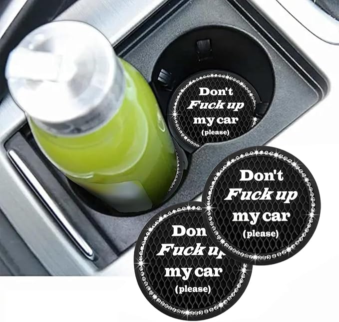 2 PCS Bling Car Cup Coaster, 2.75 Inch Anti-Slip Cup Holder Insert Coasters, Crystal Rhinestone Auto Drink Car Cup Mat for Women Girls, Universal Interior Car Accessories (Black)