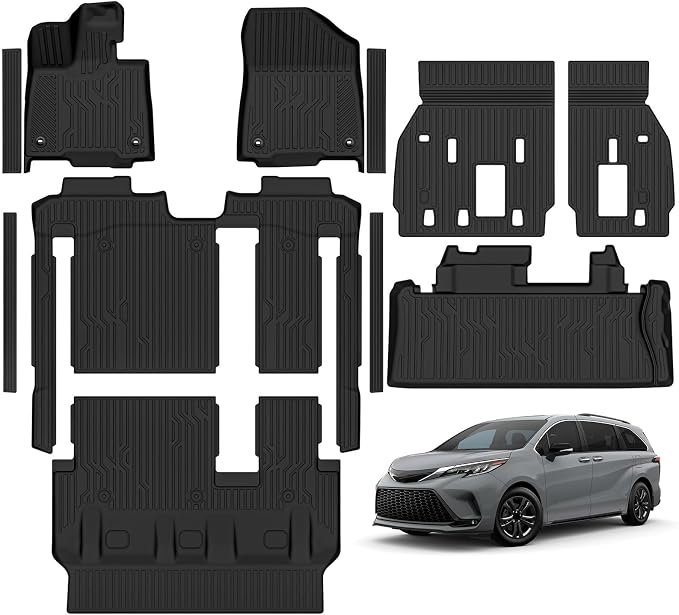 Naibeve Floor Mats for 2021-2026 Toyota Sienna 8 Seats 2nd Row Bench Seat | All Weather Custom Fit Floor Mats, Cargo Mat, Backrest Mats, Door Sill Guards Interior Protector accessories