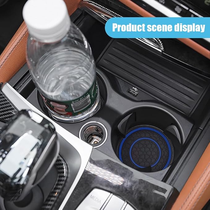 2PCS Car Cup Holder Coasters, 2.75 Inch Auto Non-Slip Anti Dust Cup Mats, Console Cup Holder Insert Coaster Auto Insulated Mats, Universal Interior Accessories for Most Cars (Blue)