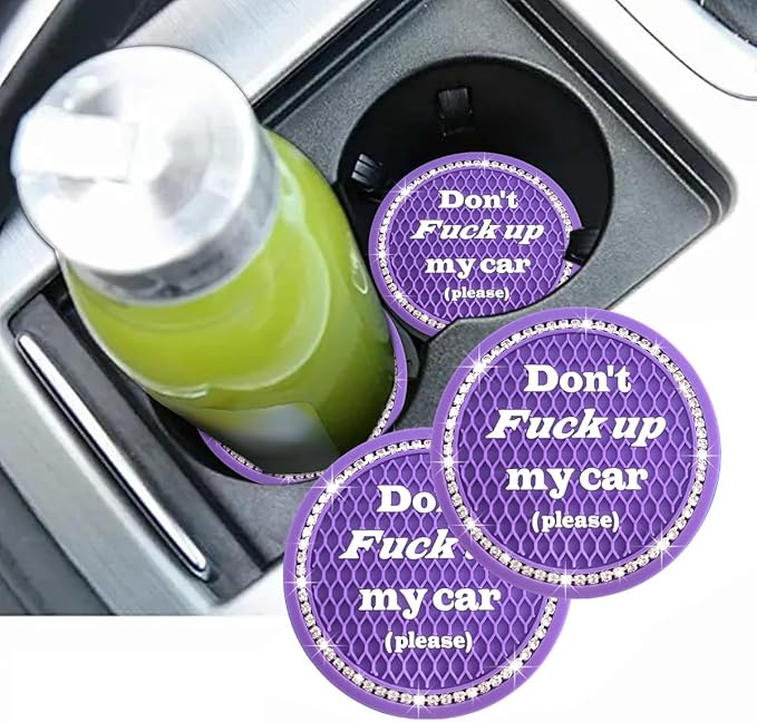 2 PCS Bling Car Cup Coaster, 2.75 Inch Anti-Slip Cup Holder Insert Coasters, Crystal Rhinestone Auto Drink Car Cup Mat for Women Girls, Universal Interior Car Accessories (Purple)