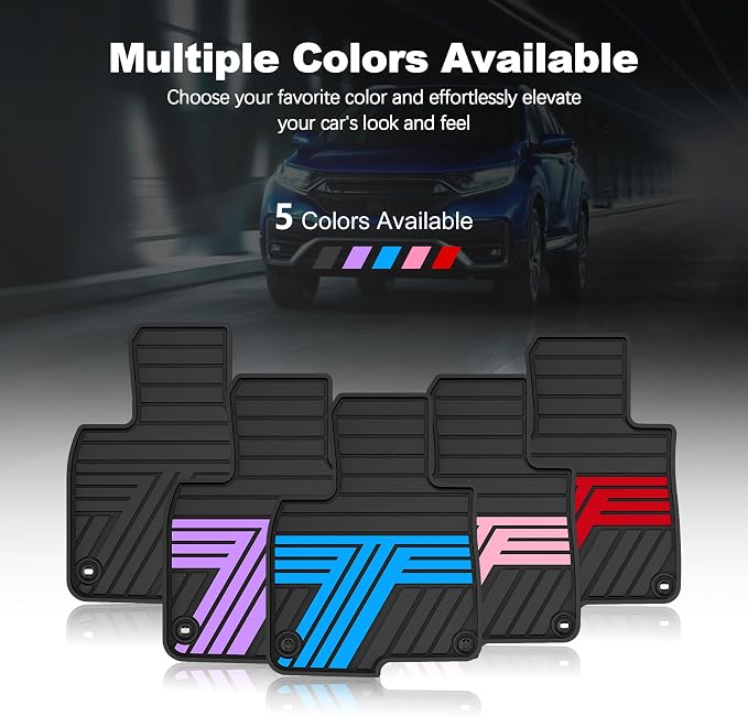 All Weather Rubber Floor Mats for Honda CR-V 2017-2022 (Gasoline & Hybrid) | Custom Fit Heavy Duty Anti-Slip Car Mats for CR-V, 1st & 2nd Row, Black & Blue