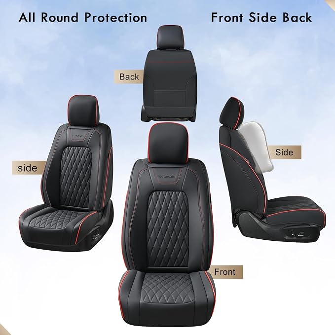 Coverado Leather Car Seat Cover, Custom Fit for Ford F150 Seat Covers, Ford F150 Truck Seat Covers Waterproof Fit for 2015-2026 F150 & 2017-2026 F250 F350 F450 Redline - Front Pair
