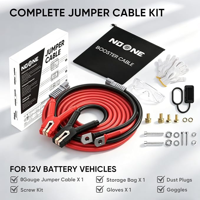 NOONE 0 Gauge 30 FT Heavy Duty Jumper Cables - 1000Amp Quick Connect Automotive Booster Jumper Cables for Car, SUV and Truck Battery - Jumper Cables Kit with Gloves, Goggles in Carry Bag