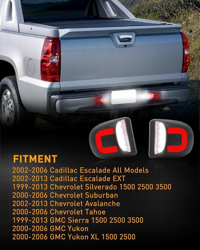 LESAUCE Red U-shaped LED License Plate Lights Tag Lamp Assembly Replacement for Chevy Silverado 1500 2500 3500 Suburban Tahoe GMC Sierra Yukon XL, 6000K White, Pack of 2