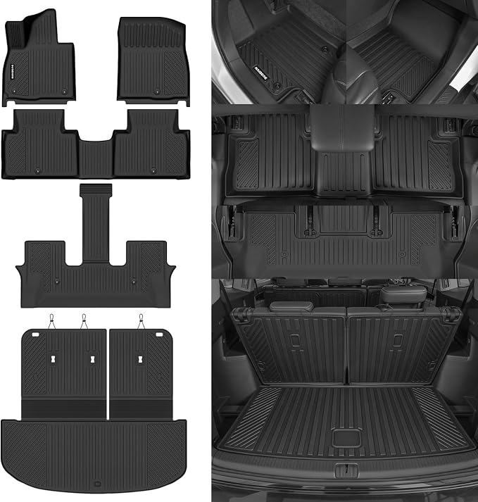 Naibeve Floor Mats for 2027 Kia Telluride Gas 7/8 Seats | All Weather Custom Fit Floor Mats, Cargo Mat, Backrest Mats, (Not for Hybrid) Interior Protector accessories