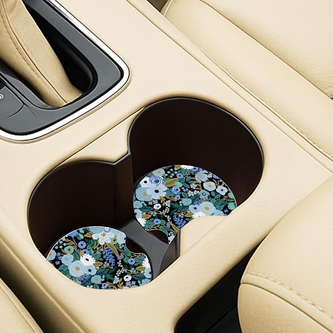 Ceramic Car Coasters – Absorbent Car Cup Holder Coaster Set for Women, Cute Aesthetic Car Accessories for Girls, 2 Pack (Midnight Blue)