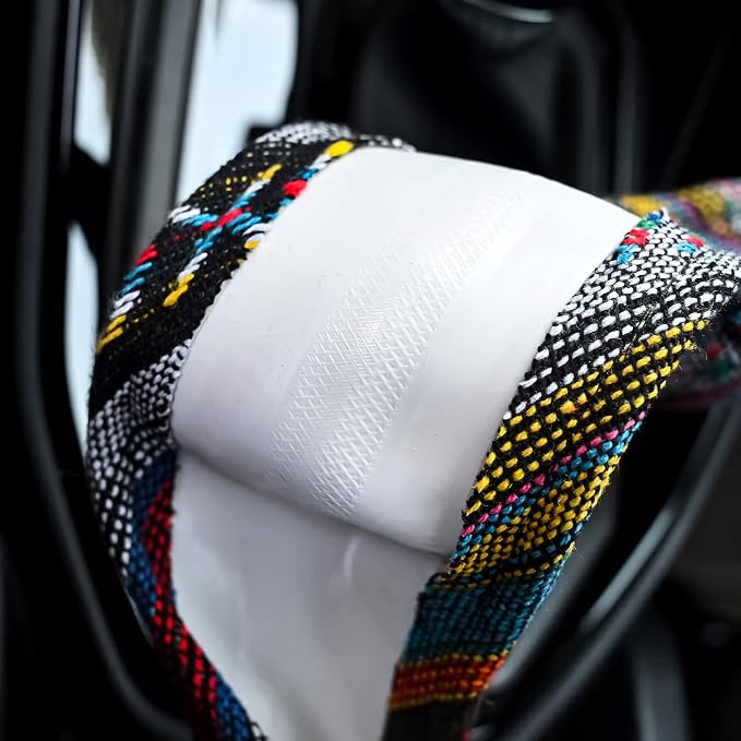 Valleycomfy Boho Steering Wheel Covers for Women Cloth Bohemian Universal | 15 inch Baja Blanket Enthic Grey