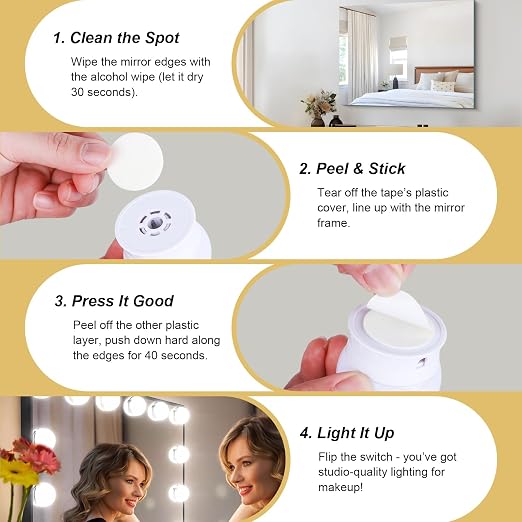 40-Pack Double-Sided Foam Adhesive Pads for Makeup Mirror Lights – Strong Replacement Tape for Bulb Mounting