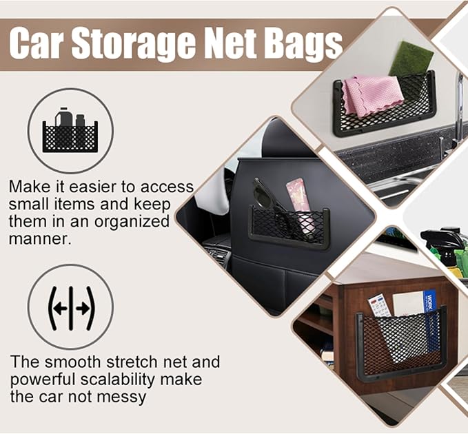 ABS Plastic Frame Automotive Cargo Nets Car Net Pocket Phone Car Mesh Net Holder RV Storage Boat Cargo Pocket Organizer Framed Mesh Net Pocket with Screws for Auto RV Net(4, 16 x 8 Inch)