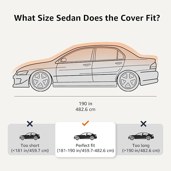 Amazon Basics Silver Weatherproof Car Cover, 150D Oxford, UV Protection, Snowproof, Dustproof for Sedans up to 190", with Reflective Strips and Straps
