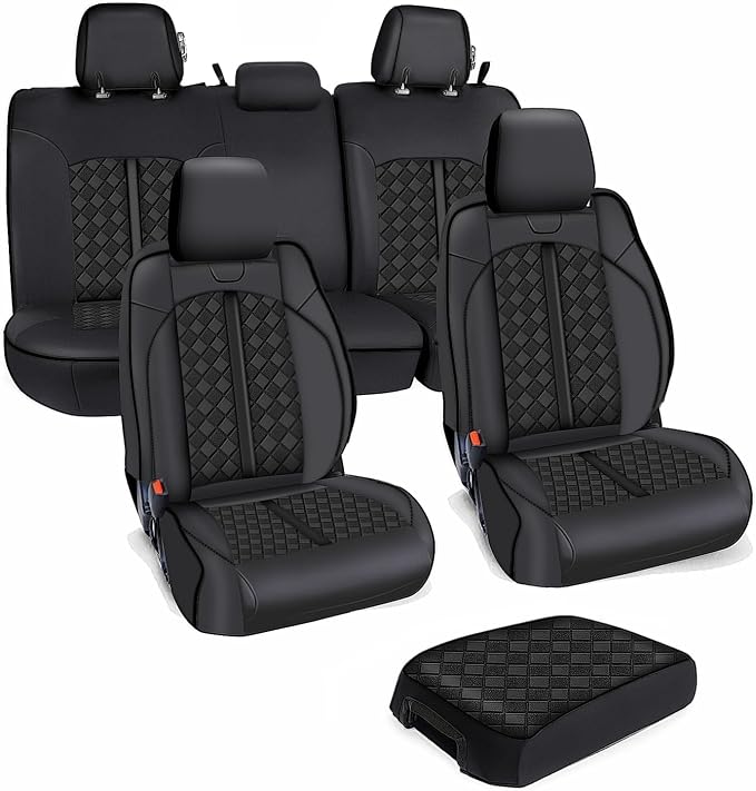 Carlimeki Leather Seat Covers Custom Fit for Tacoma Gen 2nd (2005-2015) | For Double & Crew Cab only - Fits Base, PreRunner, TRD Pro - Fully Covered - Fit Like a Glove