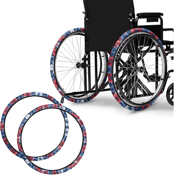 2 Pairs Wheelchair Tire Covers Protectors Hibiscus Flower 24 Inch Wheelchair Cover Non Slip Wear Resistant Wheelchairs Ring Protective Covers for Adults