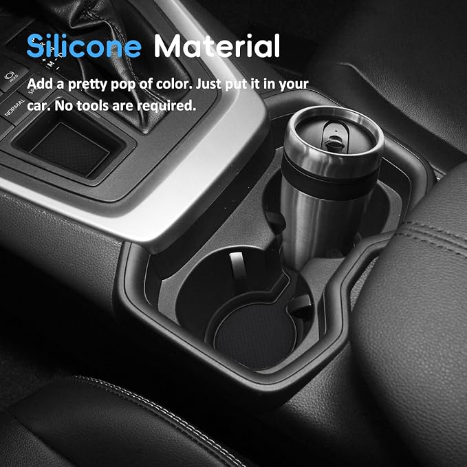 Auovo 3D Cup Holder Insert Liners Compatible with Toyota RAV4 Accessories 2025 2024 2023 2022 2021 2020 2019 Car Custom Cup Holder Mats Pads 4-pc Set (Black Trim)
