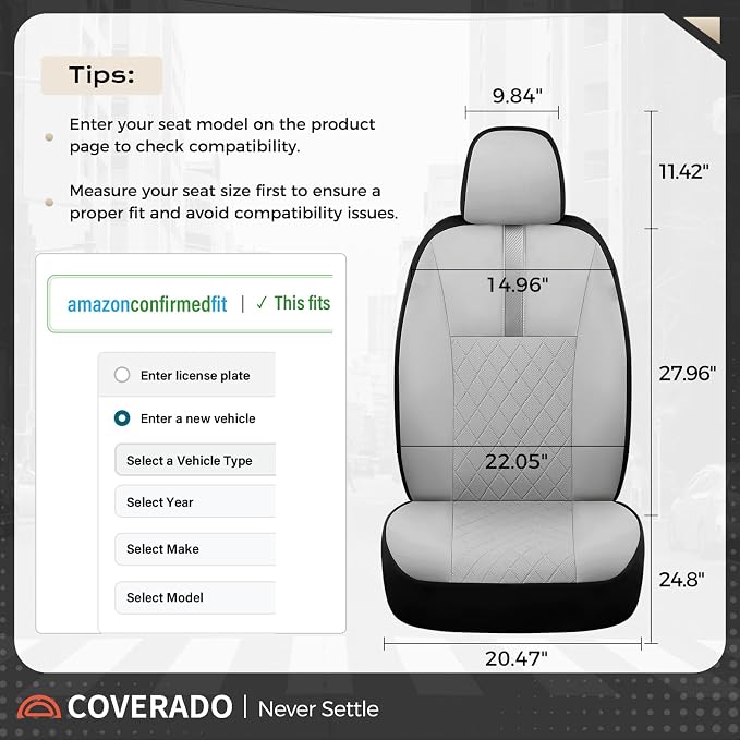 Coverado Car Seat Covers Full Set, Automotive Leather Seat Covers for Car,Universal Fit Front Back Seat Cover, Non-Slip Waterproof Breathable Car Seat Protector