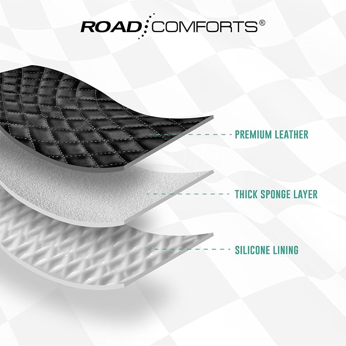 Road Comforts Leather Steering Wheel Cover – Black & Green Universal Fit 14.5-15 Inch, Microfiber Leather, Anti-Slip & Breathable Design for Men and Women