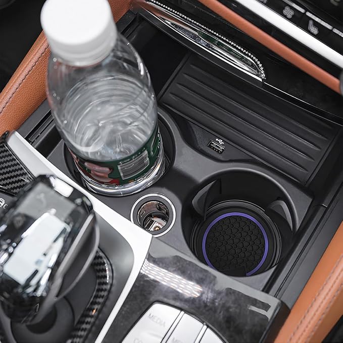 Mandark 4PCS Car Cup Holder Coasters, 2.75 Inch Non-Slip Insert Water Bottle Holder Pads, Dustproof Automotive Interior Accessories Mat, Universal for Vehicles, Trucks, RVs and More (Black/Purple)