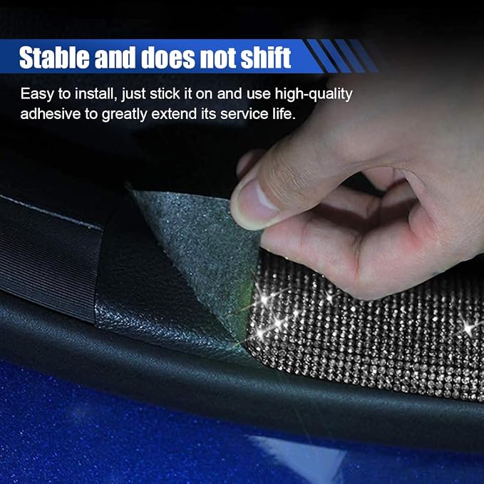 2PCS Bling Rhinestone Car Anti-Collision Adhesive Sticker Strip, Door Sill Strip for Rear Bumper SUV, Threshold Protective Stickers for Women (Black)