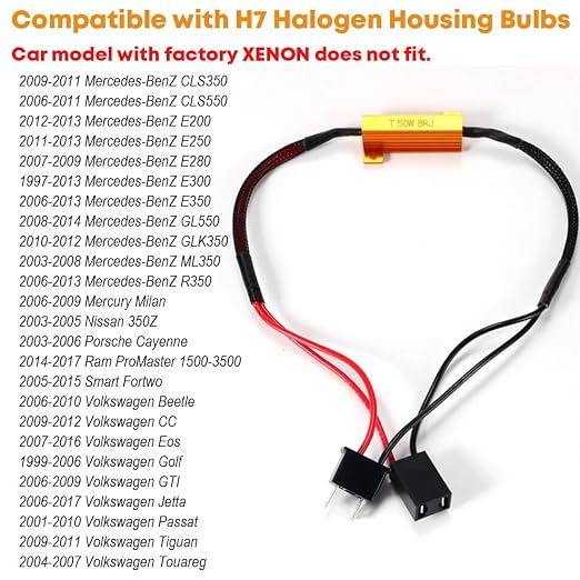 O-NEX H7 LED Load Resistor Kit 50W 8ohm Headlight Bulb Relay Harness Adapter Anti Flicker Error Decoder Warning Canceller