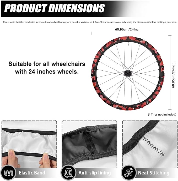 Red Heart Wheelchair Wheel Covers for Valentines Day Non-Slip Wheelchair Accessories Tyre Covers Wear-Resistant Dustproof Holiday Decor