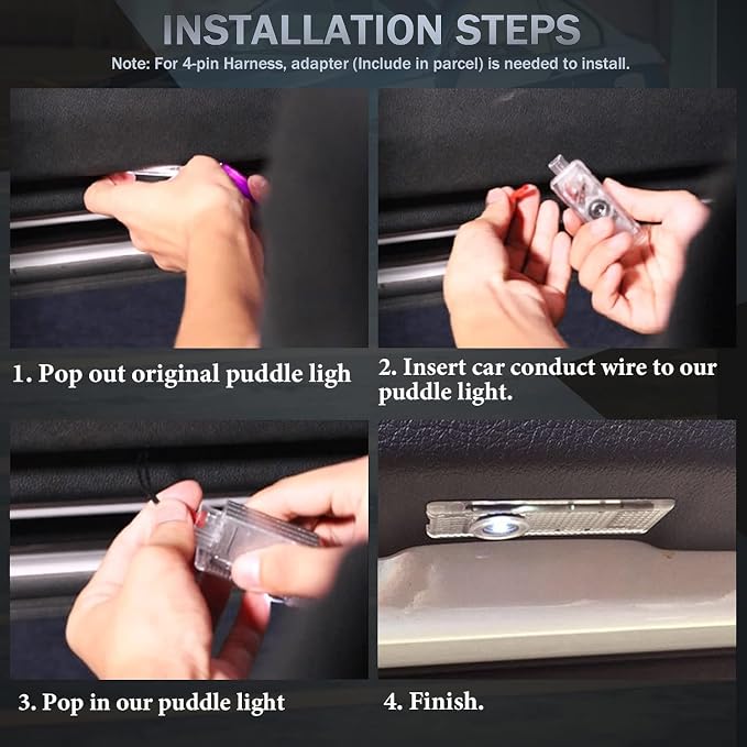 Car LED Logo Projector Puddle Door Lights for Dodge Challenger Accessories, No Fade 4K-HD Welcome Lights, 2 Pack