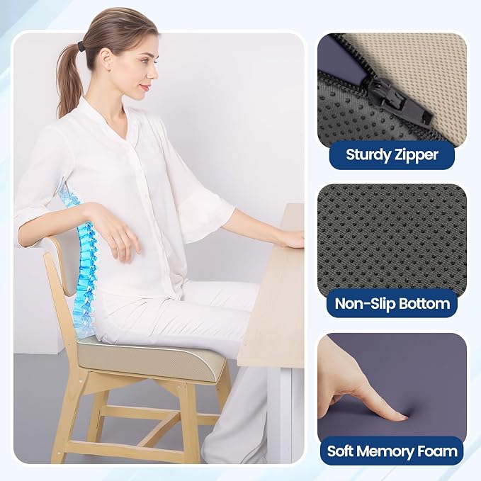 SweetSlubr Seat Cushion for Tailbone Pain Relief, Office Chair Cushion, Memory Foam Large Chair Pad with Non-Slip Cover for Soft Support at Office Chair, Car Seat, Airplane Beige/X-Large