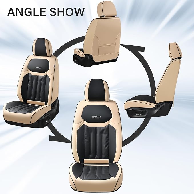 Coverado Car Seat Covers, Seat Covers for Cars 5 Seats, Full Set Car Seat Protector, Waterproof Nappa Leather Car Seat Cushion, Auto Seat Covers Universal Fit for Most Vehicles, Beige&Black