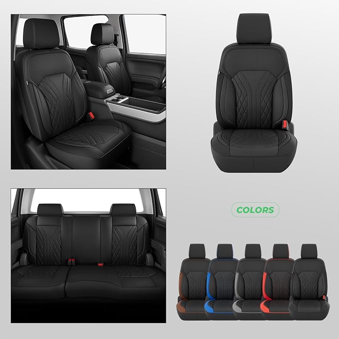 Truck Leather Seat Covers for Chevy Silverado Gmc Sierra 2014-2019 | Crew Cab 1500/2500/3500HD, Bucket Seat, NO Rear Seatback Storage, Scratch-resistant, Easy-clean, Pickup Protector, Full Set