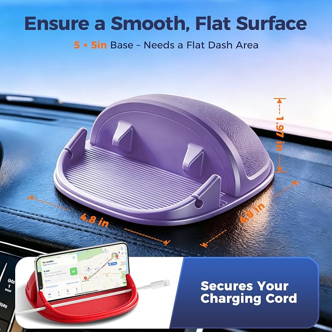 Loncaster Car Phone Holder, Car Phone Mount Silicone Car Pad Mat for Various Dashboards, Slip Free Desk Phone Stand Compatible with iPhone, Samsung, Android Smartphones, GPS Devices More (Purple)
