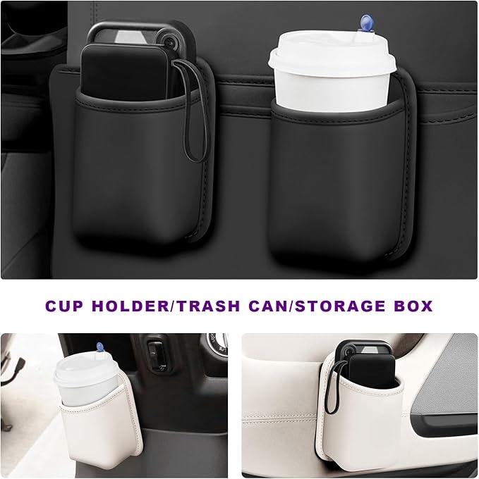 Large Car Door Cup Holders, Clip On Beverage Drink Holder Vehicle Door Storage Organizer, Scratch-Resistant Leather Water Bottle Hanging Holder for SUV Sedan Truck (White)