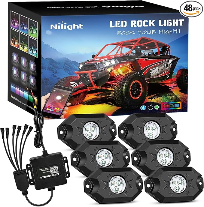 Nilight RGB LED Rock Lights Kit, 6 pods Underglow Multicolor Neon Pod with Bluetooth App Control Flashing Music Mode IP68 Exterior Wheel Well Light for Truck ATV UTV RZR SUV (Pack of 8)