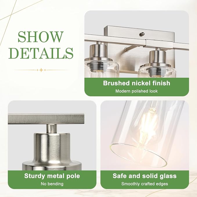 MOKATNG 5-Light Bathroom Light Fixtures, Vanity Light with Clear Glass Shades, Brushed Nickel Bathroom Light Fixtures Over Mirror, Modern Bathroom Wall Lamp for Mirror Living Room Cabinet Bedroom