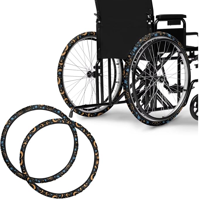 Moon Stars Wheelchair Wheel Covers 2 Pack Wheelchair Tyre Covers Neoprene Wheel Cover for Transport Wheelchair Wheels, 24 Inch