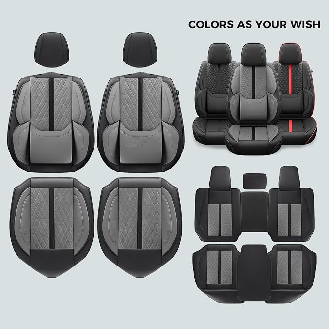Seat Covers for 2019-2026 Dodge Ram 1500/2500/3500, Flat Bench | lumbar padded, premium waterproof leather, full coverage, anti-slip, storage pockets, long-term durability, airbag compatible