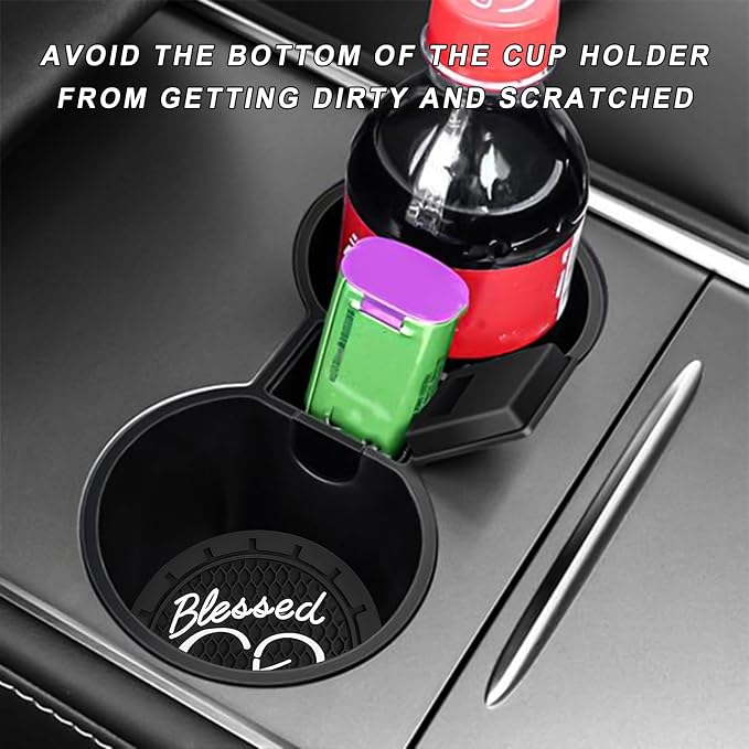 4 PCS Car Cup Holder Coaster, 2.76 Inch Soft PVC Non-Slip Blessed Cross and Heart Christian Car Cup Coasters, Auto Interior Shockproof Insert Drink Mat for Most Vehicles (Black)