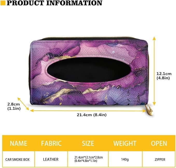 Purple Marble Leather Car Tissue Holder for Car PU Leather Car Visor Backseat Case Holder Leopard Car Accessories for Women & Men