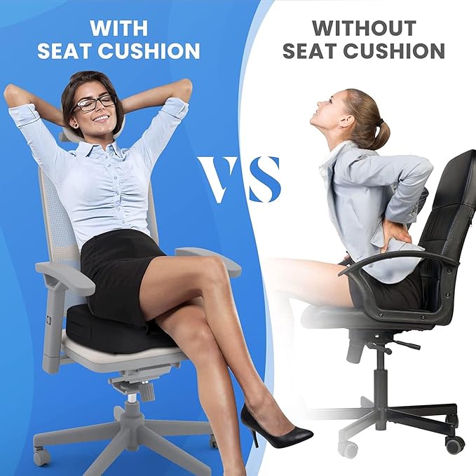 TushGuard Seat Cushion for Office Chair Memory Foam Non-Slip Cushion Back, Relief Chair Pad, Butt Pillow for Office, Car, Computer Desk, Grey, X-Large