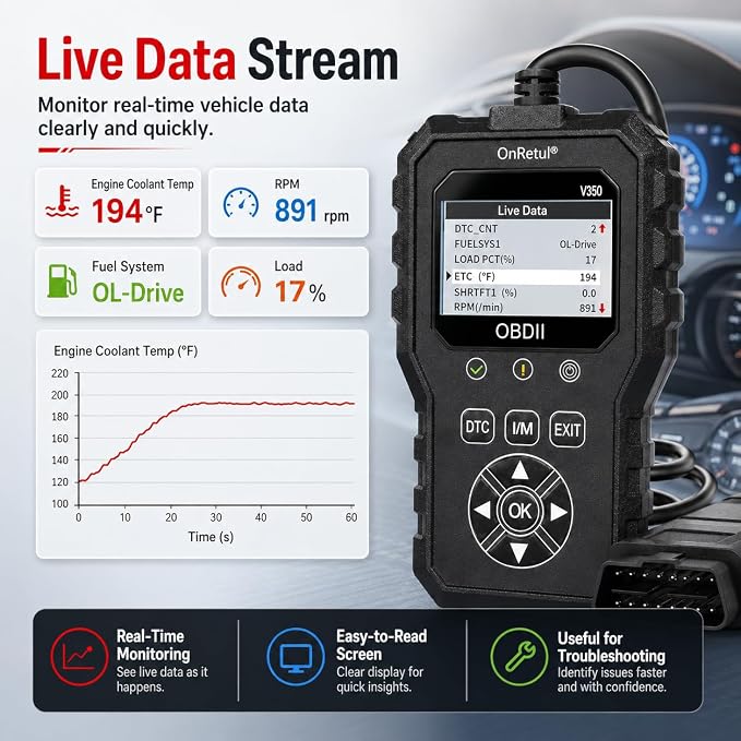 V350 OBD2 Diagnostic Diagnostic Tool Tool, Code Reader, Engine Light Diagnostic Tool, Battery Voltage Tester, for OBD2 Cars & Trucks Since 1996