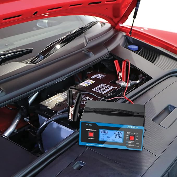 AUTOUTLET Upgraded 8 Volt Battery Charger for Golf Cart Automotive Battery Charger and Maintainer 0-14A with Cable Clamps for 6/8/12/14/16/24V Lead-Acid Batteries