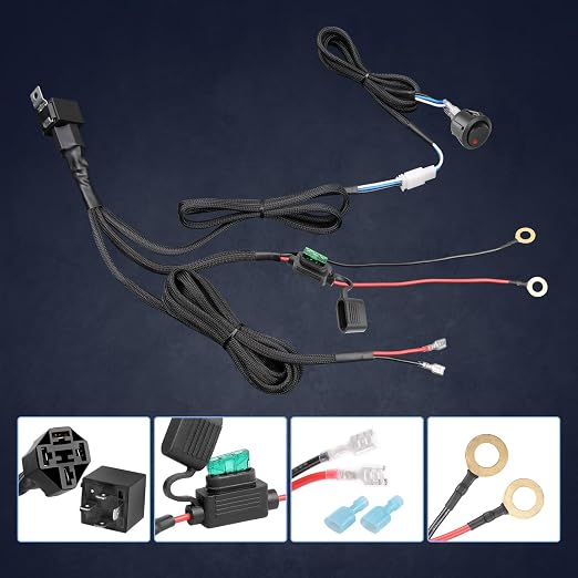 Wiring Harness 1 Lead, Fastchoy Auto 12v Nylon Led Light Bar Wiring Harness Kit with 40A Relay Fuse Rocker Switch for Light Bar Fog Lights Off Road Lights Wire Harness Kit for Truck UTV Boat