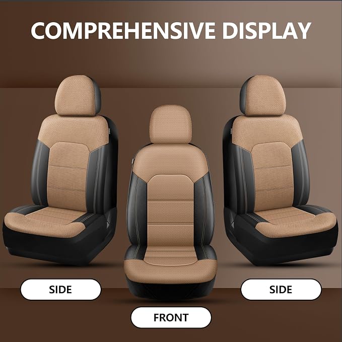HChengkikz Front Car Seat Covers, Air Mesh, Breathable (Black + Beige) | Airbag Compatible, Automotive Comfort Protection, Universal Fit for Most Cars,Trucks,SUVs