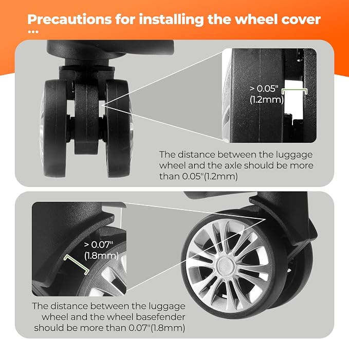 8Pcs Upgrade Luggage Wheel Covers,Travel Accessories (Gunmetal Grey/Orange) | Wear-resistant & anti-noise silicone covers. Fits 2-2.4" wheels. Protects suitcase wheels. Travel essential for suitcases