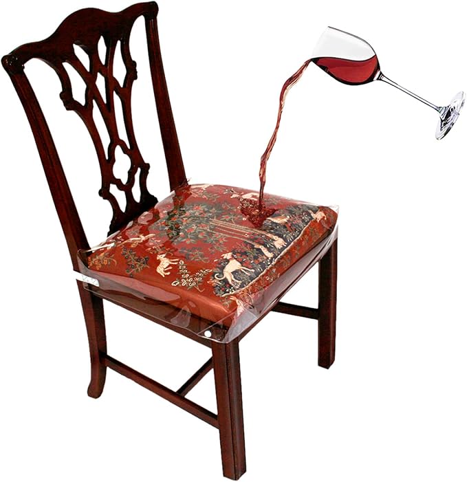 LAMINET New & Improved Deluxe Heavy-Duty Waterproof Spill Resistant Removable Crystal-Clear Plastic Adjustable Patented Chair Seat Protector - Fits Chair Seats Up to 21″ x 21″ - Set of 2