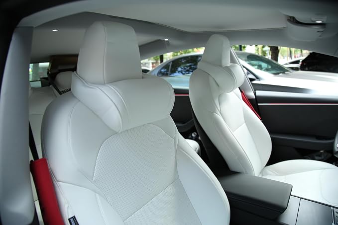TOPABYTE Car Neck Pillow for Tesla Model 3 Model Y Model S Model X Cybertruck and Most Cars, Memory Foam Ergonomic Design Seat Neck Support Headrest, 2 Pieces, White