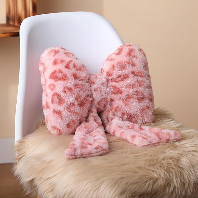 Macarrie 2 Pcs Leopard Car Neck Pillow Plush Butterfly Bow Car Headrest Pillow Comfortable Seat Neck Support Cute Head Rest Accessories for Driving Travel Driver Chair Girl Interior Decor(Pink)